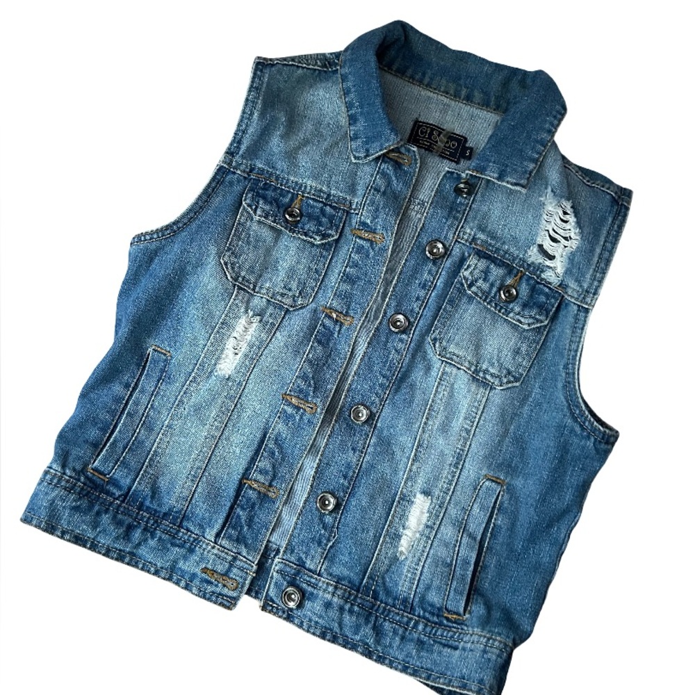 Distressed Denim Vest - Ci Sono size small
